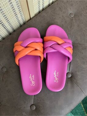 Seychelles Pink and Orange Braided Slide Sandals